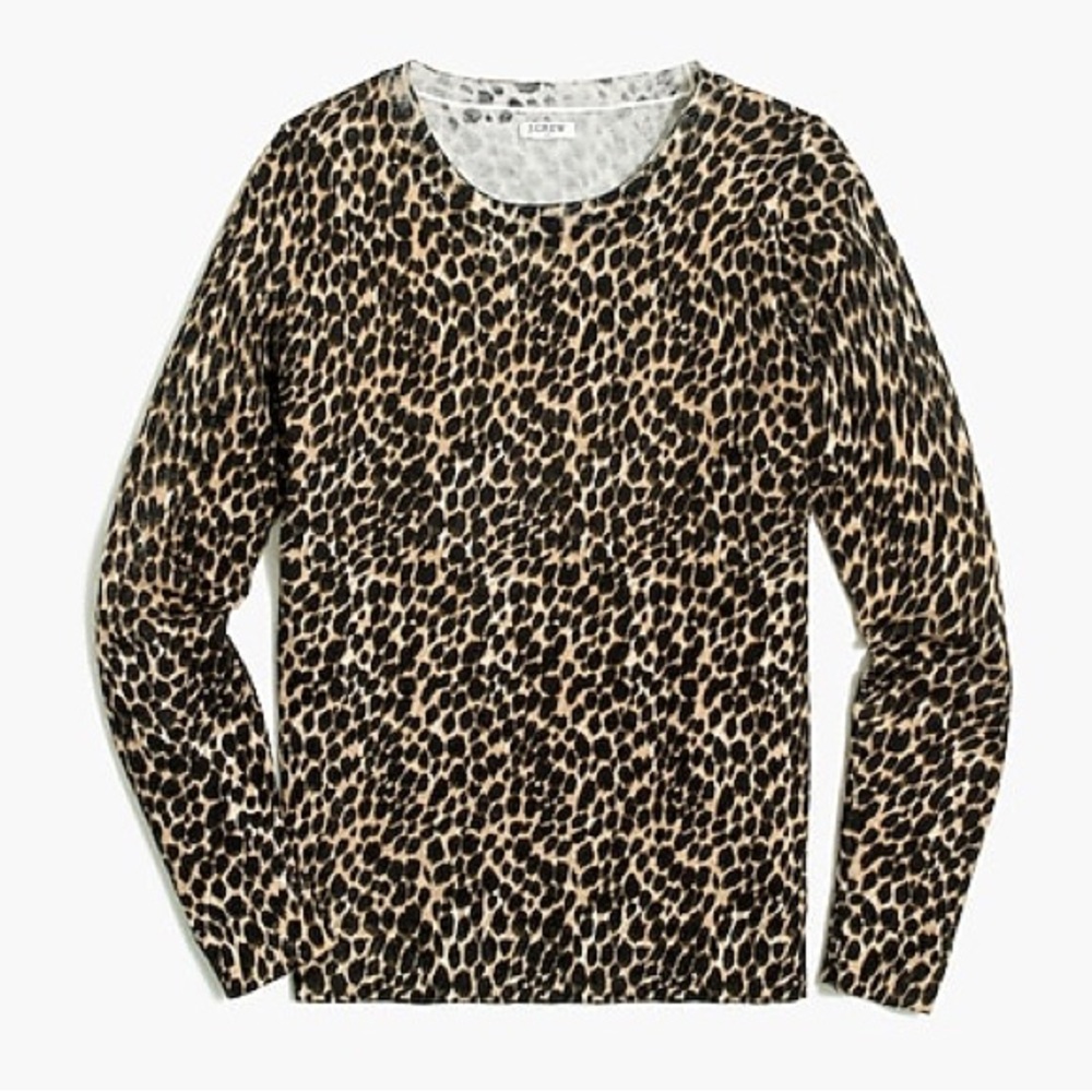 J.Crew Factory Leopard Animal Print Teddie Sweater Crewneck Cotton Sz XS